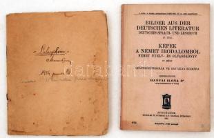 Bilder aus der deutschen Literatur IV. teil. Képek a német irodalomból. Német nyelv- és olvasókönyv 4. rész. Szerk.: Hanvai Ilona. Bp., 1931, Athenaeum. Papírkötésben, jó állapotban. + Lehrsystem, kézzel írt iskolai szótár, beragasztott újságokból vett példamondatokkal.