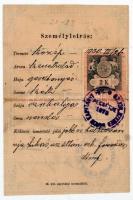 1900 Szeged, Bohn József kereskedő számára kiállított igazolási jegy /
ID