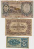 15db vegyes korona bankjegy, közte egy 1943. 1000P T:III,III-,IV