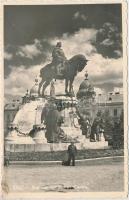 Kolozsvár, Cluj; Mátyás király szobra / King Mathias statue, &#039;vissza&#039; So. Stpl