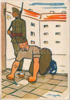 Military humour, cleaning, &#039;Bruck Mihály kiadása&#039; artist signed (small tear)