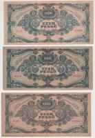 1945. 1000P (3x) eltérő árnyalatú alapnyomatok, kettő piros "MNB" bélyeggel, egyik bélyeg ...
