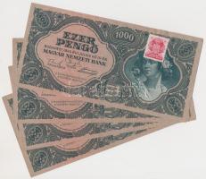 1945. 1000P (4x) kettő sorszámkövető, többi közeli sorszámú, mind piros "MNB" bélyeggel T:II
