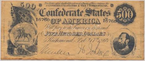 Amerikai Konföderációs Államok / Richmond 1864. 500$ replika T:II Confederate States Of America / Richmond 1864. 500 Dollars replica C:XF