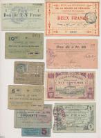 Franciaország 1914-1916. 10db klf szükségpénz, közte Verviers 1914. 10c, Sedan 1916. 1Fr T:vegyes France 1914-1916. 10pcs of diff necessity notes, including Verviers 1914. 10 Centimes, Sedan 1916. 1 Franc C:mixed