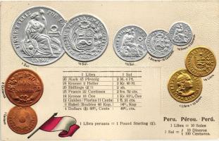 Peru, Perou - Set of coins, currency exchange chart Emb. litho