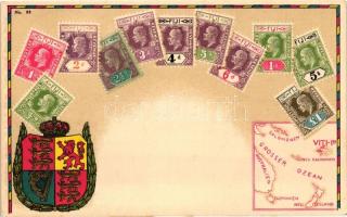 Fiji - set of stamps, Ottmar Ziehers Carte Philatelique No. 82. litho