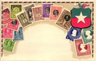 Chile - set of stamps, Ottmar Ziehers Carte Philatelique No. 37. Emb. litho