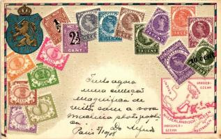 Nederlandsch Indie, Dutch East Indies - set of stamps, Ottmar Ziehers Carte Philatelique No. 80. Emb. litho
