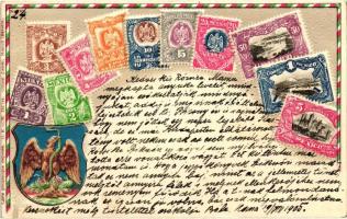 Mexico - set of stamps, Ottmar Ziehers Carte Philatelique No. 30. Emb. litho
