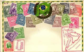 Brazil, Brasilien - set of stamps, Ottmar Ziehers Carte Philatelique No. 84. litho