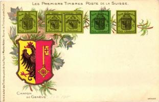 Les premiers timbres poste de la Suisse; Canton de Geneve / the first stamps of Switzerland, litho
