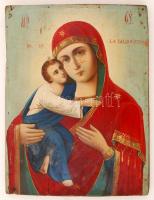 Szűz Mária a kis Jézussal. Ukrán ikon, olaj, fa, sérülés a fej részen, 42×32 cm