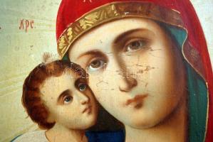 Szűz Mária a kis Jézussal. Ukrán ikon, olaj, fa, sérülés a fej részen, 42×32 cm