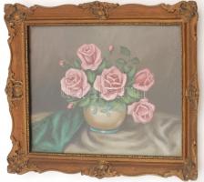 Jelzés nélkül: Virág csendélet, olaj, fa, üvegezett keretben, 28,5×38,5 cm