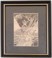 Szász Endre (1926-2003): Világcsavargó, rézkarc, papír, jelzés nélkül, paszpartuban, üvegezett fa ke...