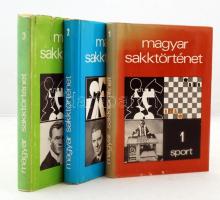 Magyar sakktörténet. Szerk.: Barcza Gedeon, Földeák Árpád. 1-3. köt. Bp., 1975-1989. Vászonkötésben, kicsit kopott papír védőborítóval, egyébként jó állapotban.