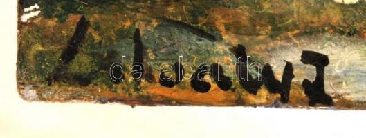 Lehoczky jelzéssel: Vízpart, nádak, lápos, olaj, fa, 12×14 cm