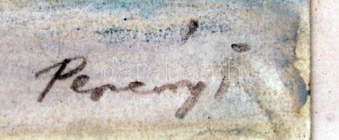 Perényi jelzéssel: Utcarészlet, akvarell, papír, üvegezett fa keretben, 20,5×26,5 cm