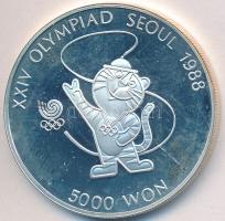 Dél-Korea 1986. 5000W Ag &quot;1988 Olimpia - Tigris Kabala&quot; T:PP ujjlenyomat South Korea 1986. 5000 Won Ag &quot;Tiger mascot&quot; C:PP finger print