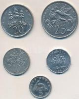 Jamaica 1983-1989. 1c Al + 5c Cu-Ni + 10c Cu-Ni + 20c Cu-Ni + 25c Cu-Ni T:2 Jamaica 1983-1989. 1 Cent Al + 5 Cents Cu-Ni + 10 Cents Cu-Ni + 20 Cents Cu-Ni + 25 Cents Cu-Ni C:XF