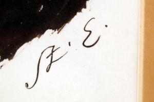 Szász Endre?: Férfi portré. Tus, papír, jelzett, üvegezett keretben, 27×17 cm