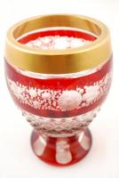 Dekoratív ólomkristály kupa, csiszolt, gravírozott, aranyozott, hibátlan, m:15,5 cm