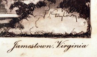 Olvashatatlan jelzéssel: Old Church Tower and Captain John Smith Monument, Jamestown, Virginia. Rézk...