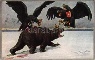 Austro-Hungarian and German eagles, bear, propaganda, M. Munk Wien Nr. 980. s: Th. Zahne