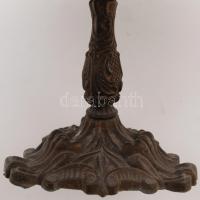 Gyümölcs motívumokkal gazdagon díszített talpas ón kínáló, d: 25 cm