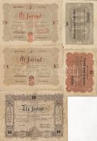 1848-49. "Kossuth-bankók" 15kr, 30kr, 5Ft 2klf tipusban (román szövegben ékezet/pontvariáns), 10Ft T:II,II/III,III