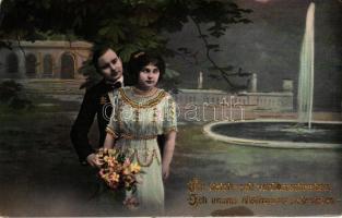 Romantic couple, golden decoration (fl)