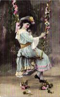 Lady in swing, flowers