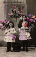 Name day, girls with flowers