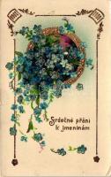 Name day, flowers, golden decoration litho (EK)