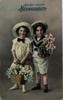 Name day, little children with flowers