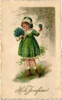 Hoch Josefine! / Name day, little girl, flowers, Special 2882. litho