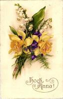 Hoch Anna! / Name day greeting card, flowers litho (EK)