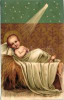 Christmas and New Year, baby Jesus, golden decoration Emb. litho (cut)