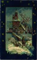 New Year, winter landscape, stars, M.S.i.B. 15347. litho (EK)