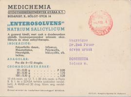 "Enterosolvens" Natrium Salicylicum reklám / medicine advertisement (15.6 x 12.2 cm)