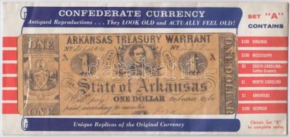 Amerikai Egyesült Államok/Arkansas 1862. 1$ replika eredeti borítékban T:I-,II USA/Arkansas 1862. 1 Dollar replica in original envelope C:AU,XF