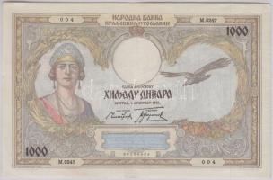 Jugoszlávia 1931. 1000D T:II- Yugoslavia 1931. 1000 Dinara C:VF Krause 29