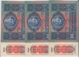 1915. 10K (6x) közeli sorszámúak, több sorszámkövetővel, mind "Deutschösterreich" felülbél...