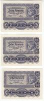 Ausztria 1922. 10K (3x) sorszámkövetők T:I,I- hajtatlanok
Austria 1922. 10 Kronen (3x) sequential se...