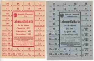 Ausztria/Bécs 1952. Élelmiszerjegy Október-December hónapokra + Alsó-Ausztria Élelmiszerjegy Július-Szeptember hónapokra T:I- hajtatlanok Austria/Vienna 1952. Food coupons for October-December + Lower Austria Food coupons for July-September C:AU unfolded