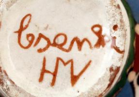 4 db hódmezővásárhelyi kerámia mini váza, lepattanásokkal, m: 8 és 11 cm között