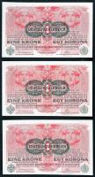1916. 1K (3x) mind "Deutschösterreich" felülbélyegzéssel, sorszámkövetők T:I- hajtatlanok