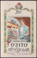 cca 1949-1957 A Hídépítő Vállalat Újítási Csoportja által kiadott emléklap Csermely Károly(1884-1976) technikus, autó és repülésügyi szakemberrészére, 9x14 cm