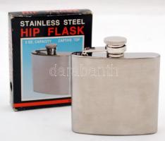 Hip flask, rozsda mentes acél, eredeti dobozban, 10×9 cm